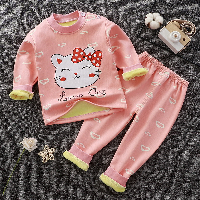 Children's Thermal Underwear Suit Fleece-lined Thickened Boys Girls Autumn Clothing - Gatta Finland