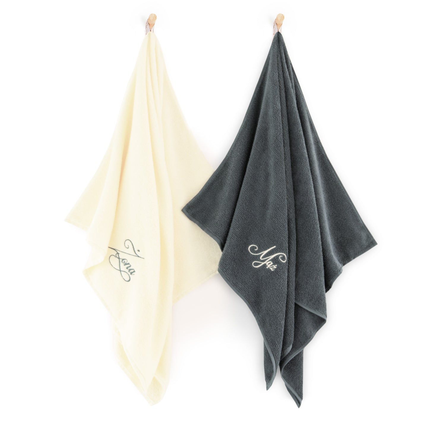 Husband & Wife Towel Set – Elegant and Personalized Gift- Dark Grey & Light Yellow - Gatta Finland