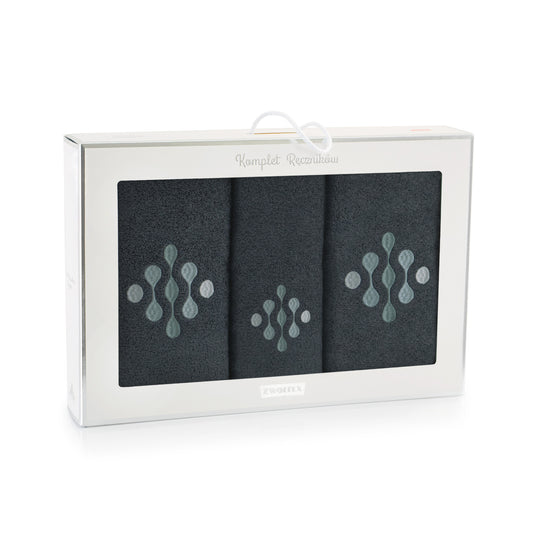 Rozeta 3 towel set, Embroidered-Dark Grey - Gatta Finland