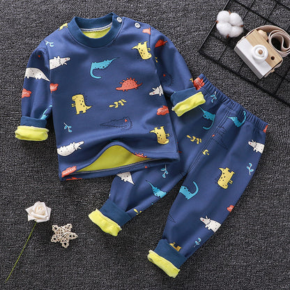 Children's Thermal Underwear Suit Fleece-lined Thickened Boys Girls Autumn Clothing - Gatta Finland